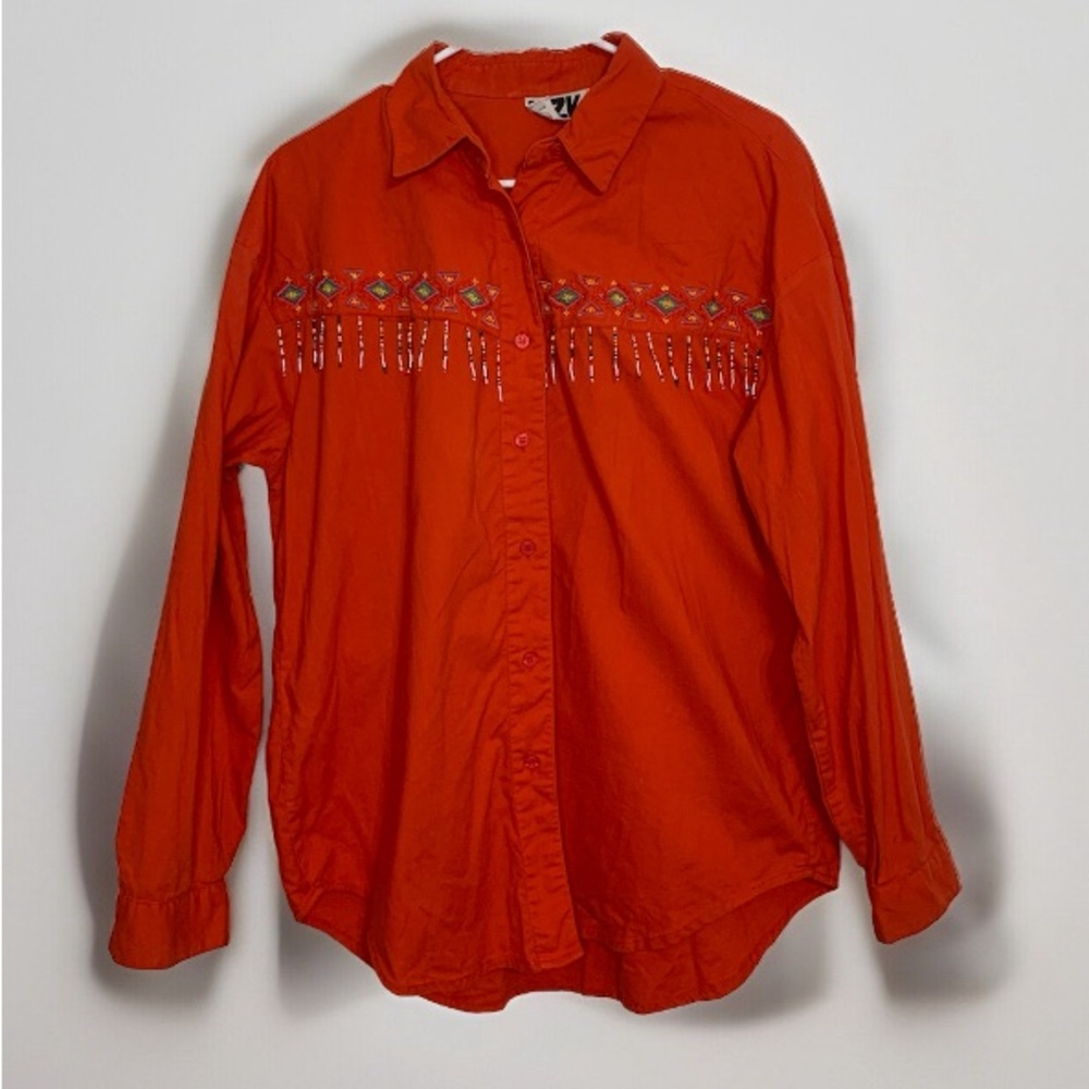 KZK Vintage Beaded Embroidered Red Western Cowgirl Rodeo Shirt Size Meduim